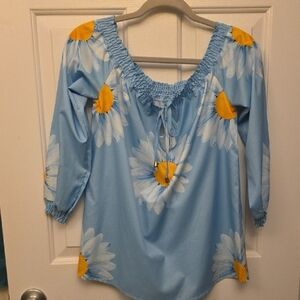 SHEIN Light Blue Blouse with Yellow Floral Accents